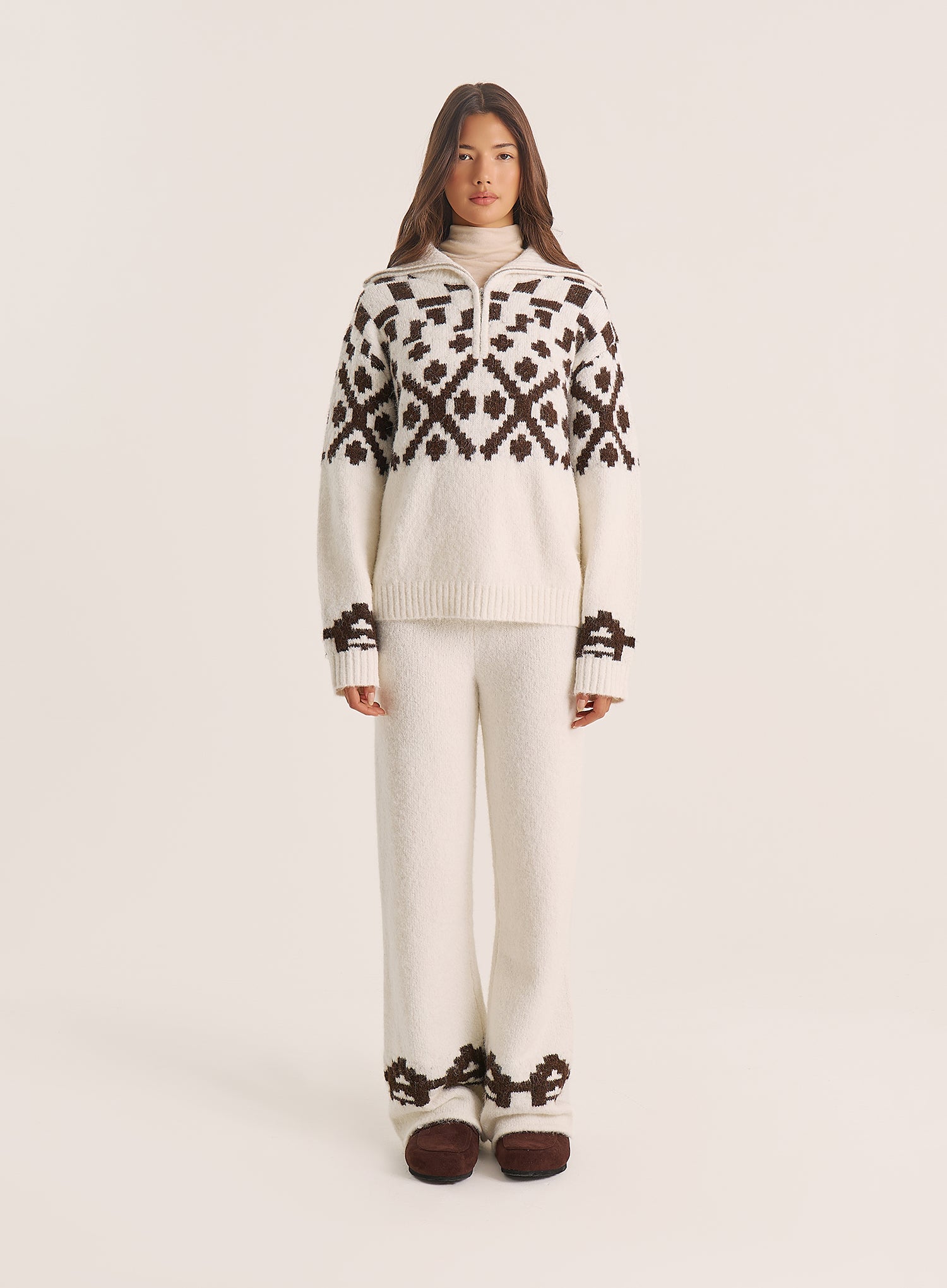 Multi Knitted Fairisle Collared Zip Jumper